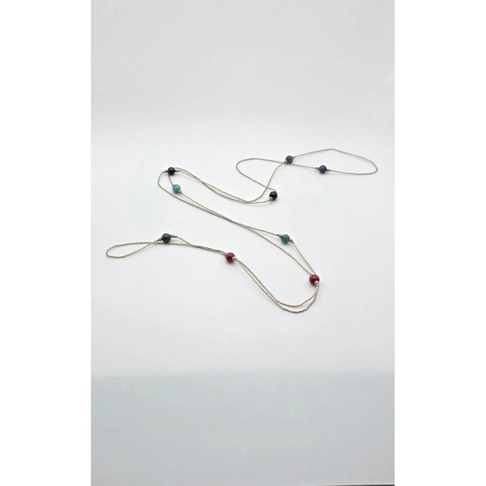 Vintage SILPADA Multi-Stone Station Necklace 925 Sterling Silver 60" Multi-color